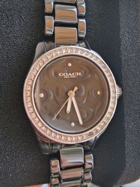 Coach Crystal-Accent Black Ceramic Bracelet Watch